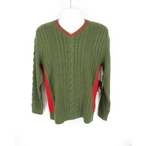 Pajar Men's V-Neck Cable Knit Sweater Green Red Small NWT $159